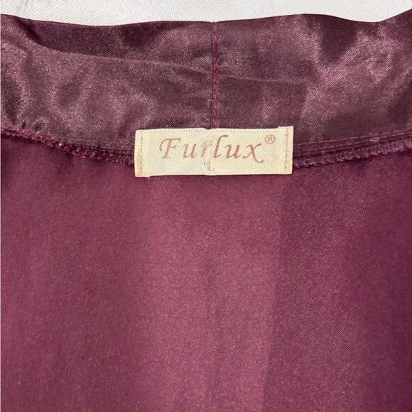 Dark Burgundy Wine Long Robe with Lace Trim - Picture 3 of 4